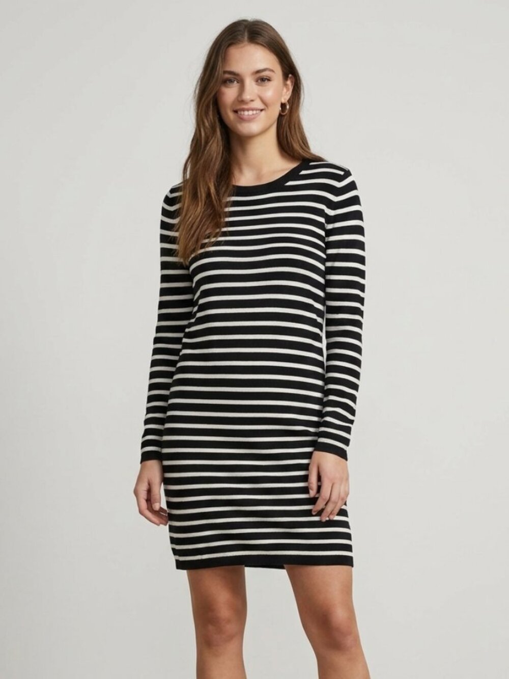 Vero Moda Black and White Striped Knit Sweater Dress